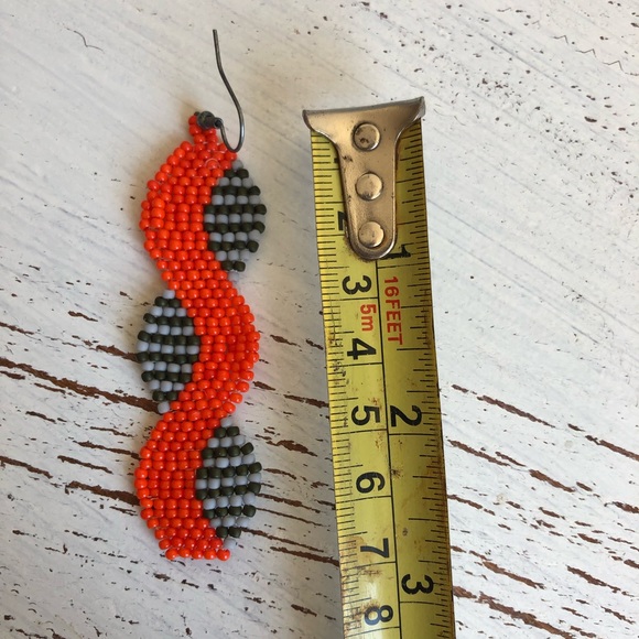 Handmade earrings in orange, gray and green - Picture 3 of 5